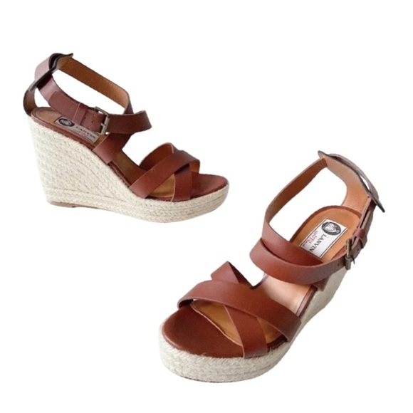 Lanvin Espadrille Crisscross Sandals Wedge Platform Brown Used Once - Picture 1 of 14